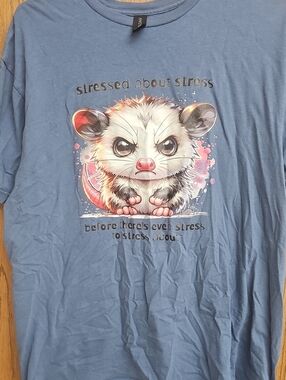 Gildan Blue Graphic Tee with Cute Opossum and Pink Accents